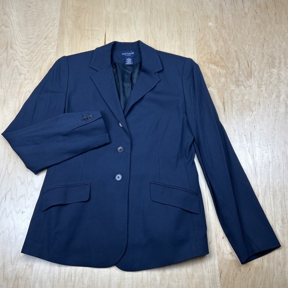 Ann Taylor Petites 6P Navy Blue Blazer Wool Blend Career Jacket